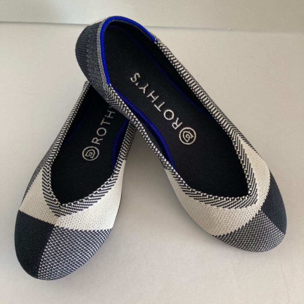 Rothy's Women Shoes The Flat Slip-On Round Toe Classic Ballet Flat Plaid 6.5 Euc